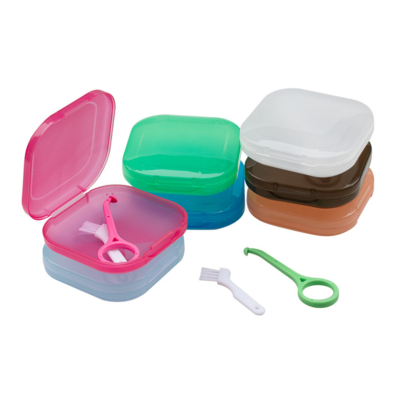 Caja de retención dental Caja de almacenamiento de brackets portátil Caja de retención de brackets extractor de cepillo Caja de almacenamiento de brackets transparente