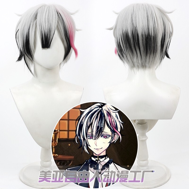 [Free Man] Deacon and Black Cat Bellycos Wig Klein Black and White Spotted Hair Top