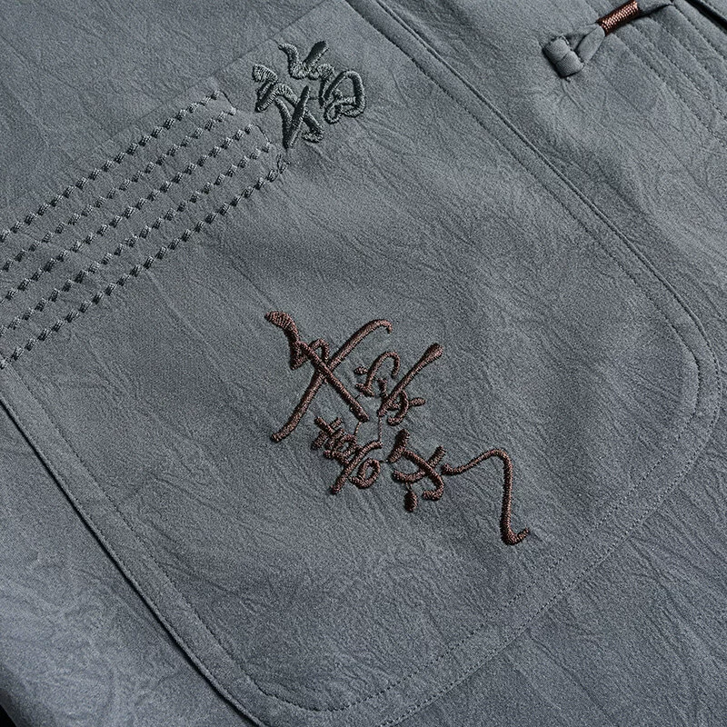Summer silk set for elderly, breathable shirt, for middle age