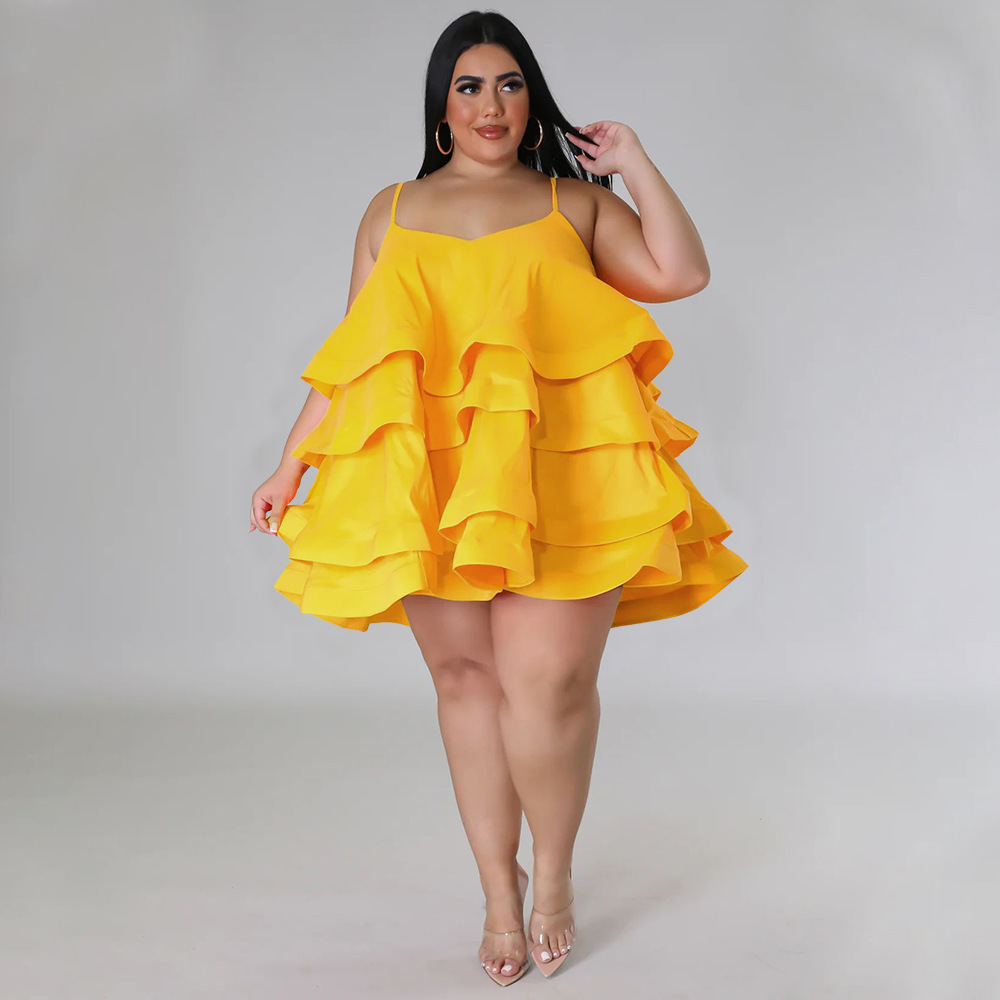 Sexy ärmelloses Rüschenkleid für Damen, verstellbare Schulterträger, europäisch-amerikanischer Stil, Dropshipping möglich, Übergrößen_voghion.com