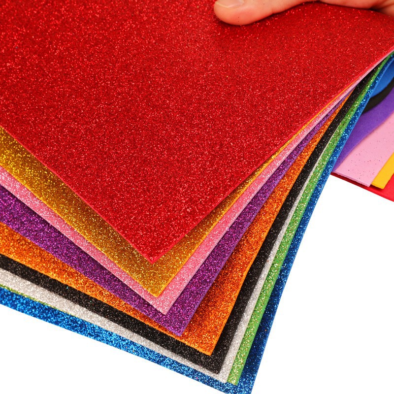 Papel de esponja de polvo brillante de oro A4 2 mm espeso papel de esponja de espuma EVA hecha a mano papel de polvo de brillo DIY