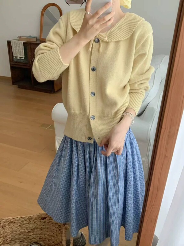 甜美少女风娃娃领毛衣外套女秋冬新款宽松百搭针织开衫上衣女1122|undefined
