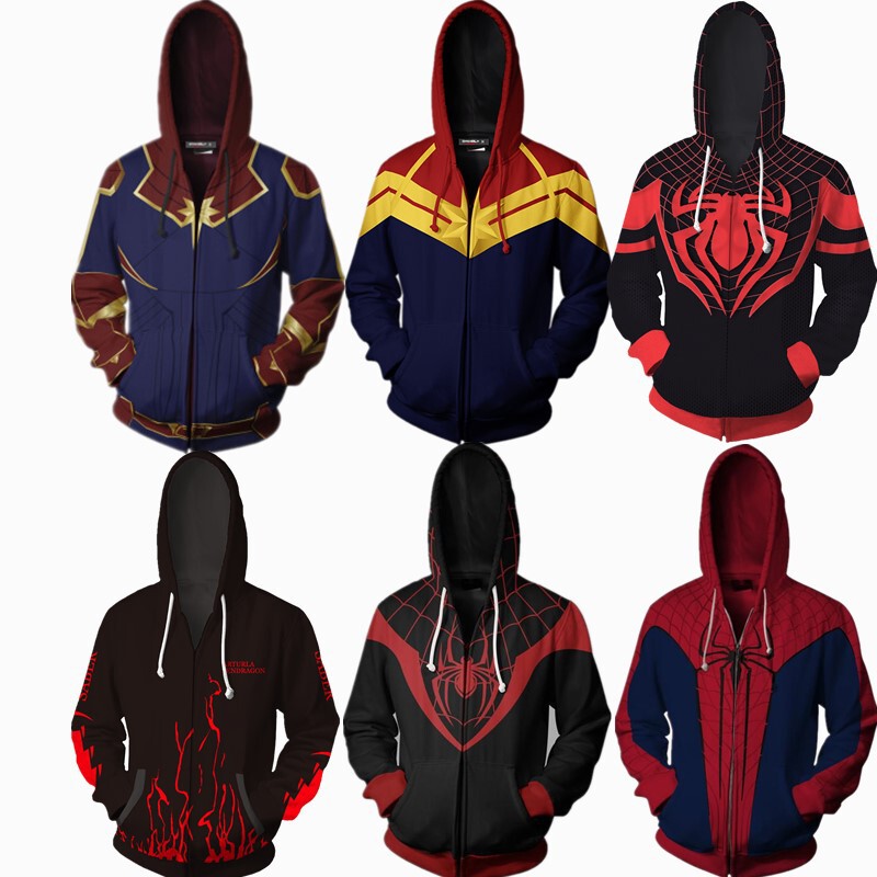 Marvel Superhero Series Spider-Man Miles Avengers Animation Digital Printed Sweatshirt Zipper Shirt