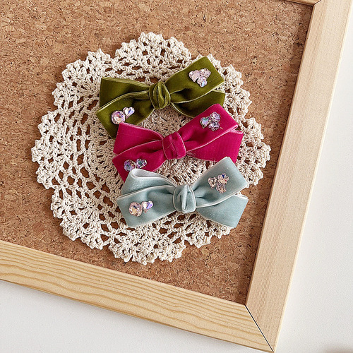 New retro elegant irregular velvet diamond bow children's side clip hair accessories headwear