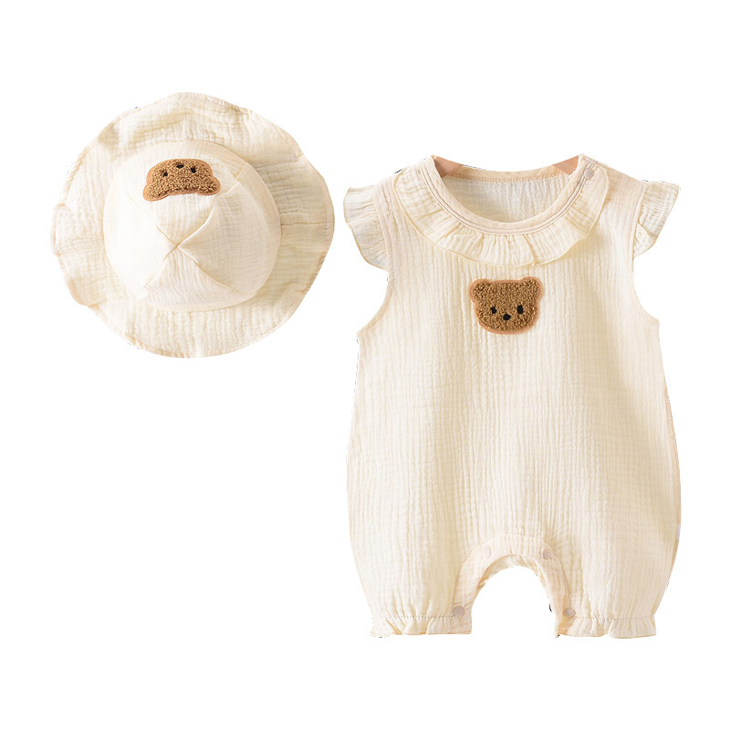 Bebé verano fino algodón mono recién nacido gasa mameluco masculino y femenino del bebé sombrero