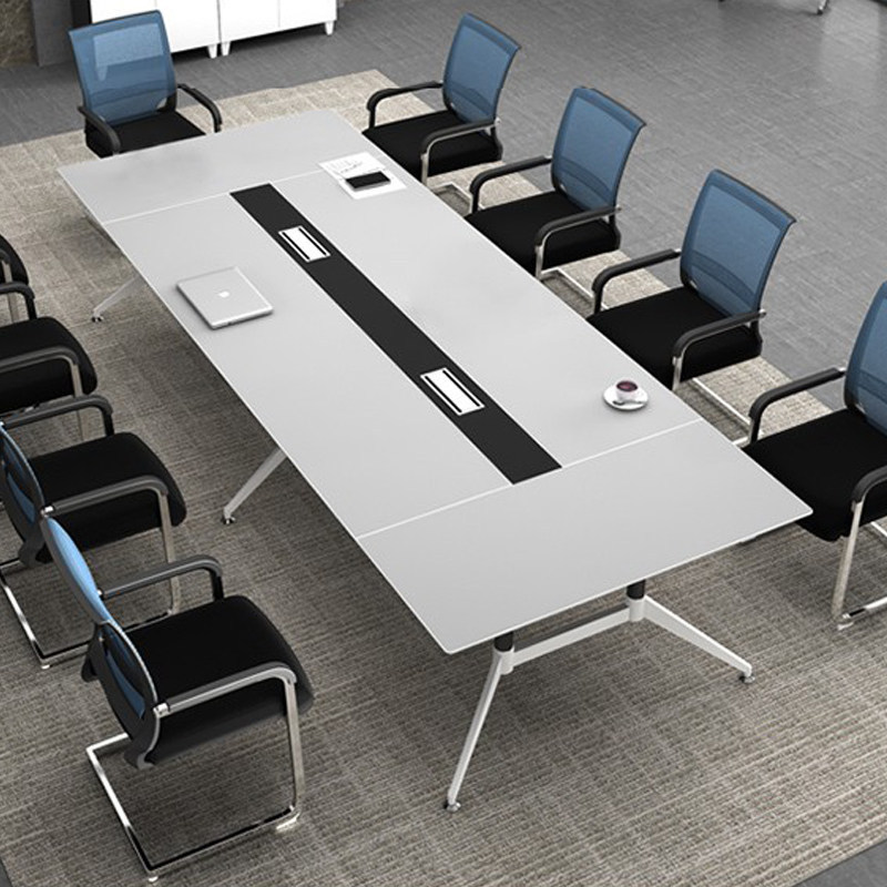 Mesa de reunión de acero, mesa de reunión de oficina, mesa larga, sala de capacitación de la empresa, mesa de negociación y silla, suministro de stock