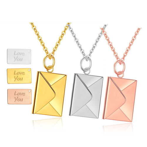 Amazon Wish Hot Selling Stainless Steel Envelopes Engravable Clavicle Chain Women's Versatile Couple Titanium Steel Necklace Wholesale Women