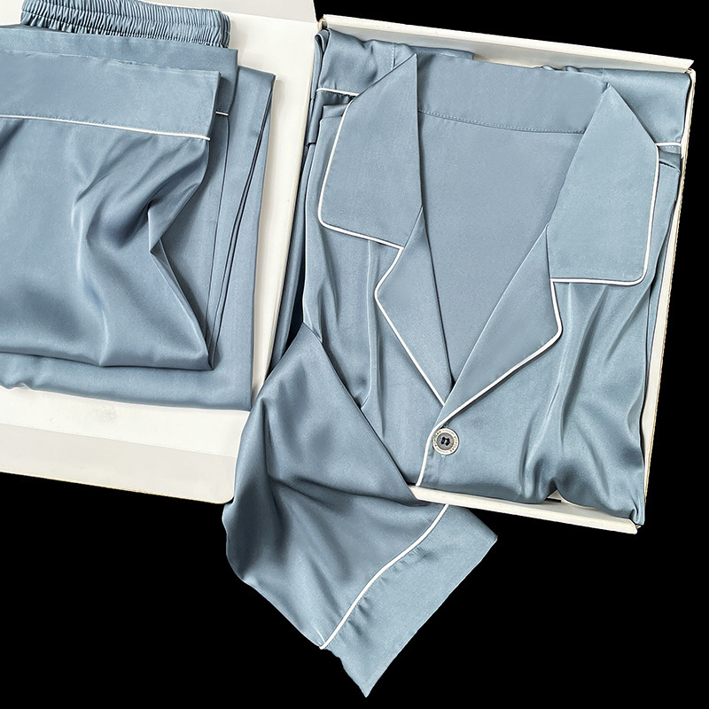 New Pajamas for Men, Spring and Autumn Long and Short-Sleeved Pants, Ice Silk Home Clothes, Men's Summer High-End Simulated Silk Suits