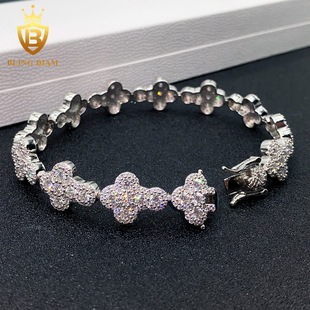 European and American Cross-border Hot Sale New 13mmS925 Silver Set Moissanite Cross Cuban Chain Necklace Bracelet