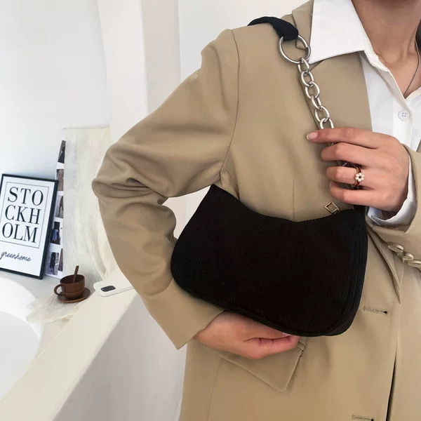 Cross-Border New Style Chain Bag Corduroy Underarm Bag Women's Retro Plush Handbag Simple Trendy Bag