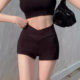 khaki V Waist Casual Sports Shorts Women's Summer Hot Girl High Waist Slimming Tight Stretch Outer Wear Bottoming Hot Pants