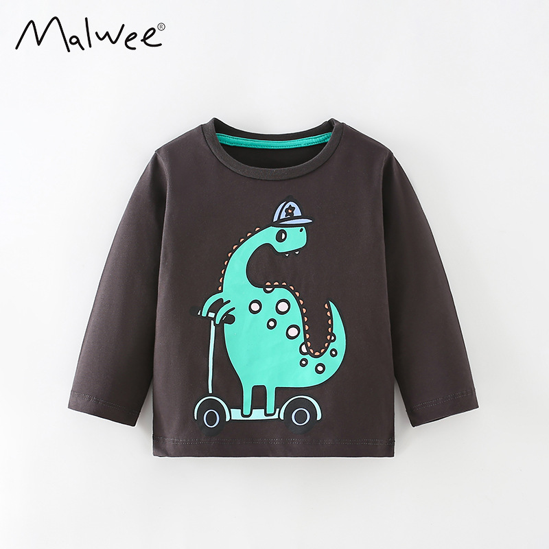 Malwee camiseta de niño otoño nuevo estilo europeo y americano impresión casual de cuello redondo de manga larga camiseta de base para niños