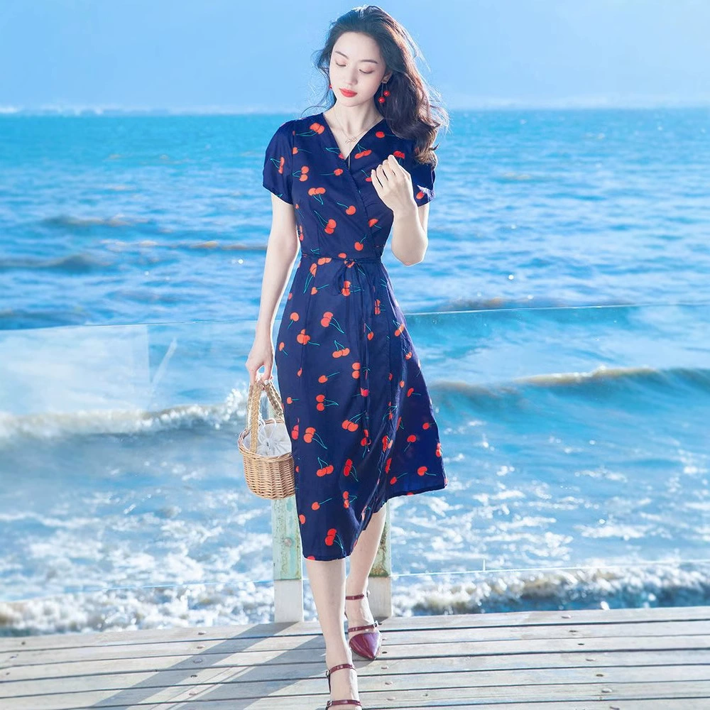 Внешняя торговля трансграничная 2025 летняя новая цветочная юбка Ледяной шелк платье французское ретро фея юбка пляжная юбка