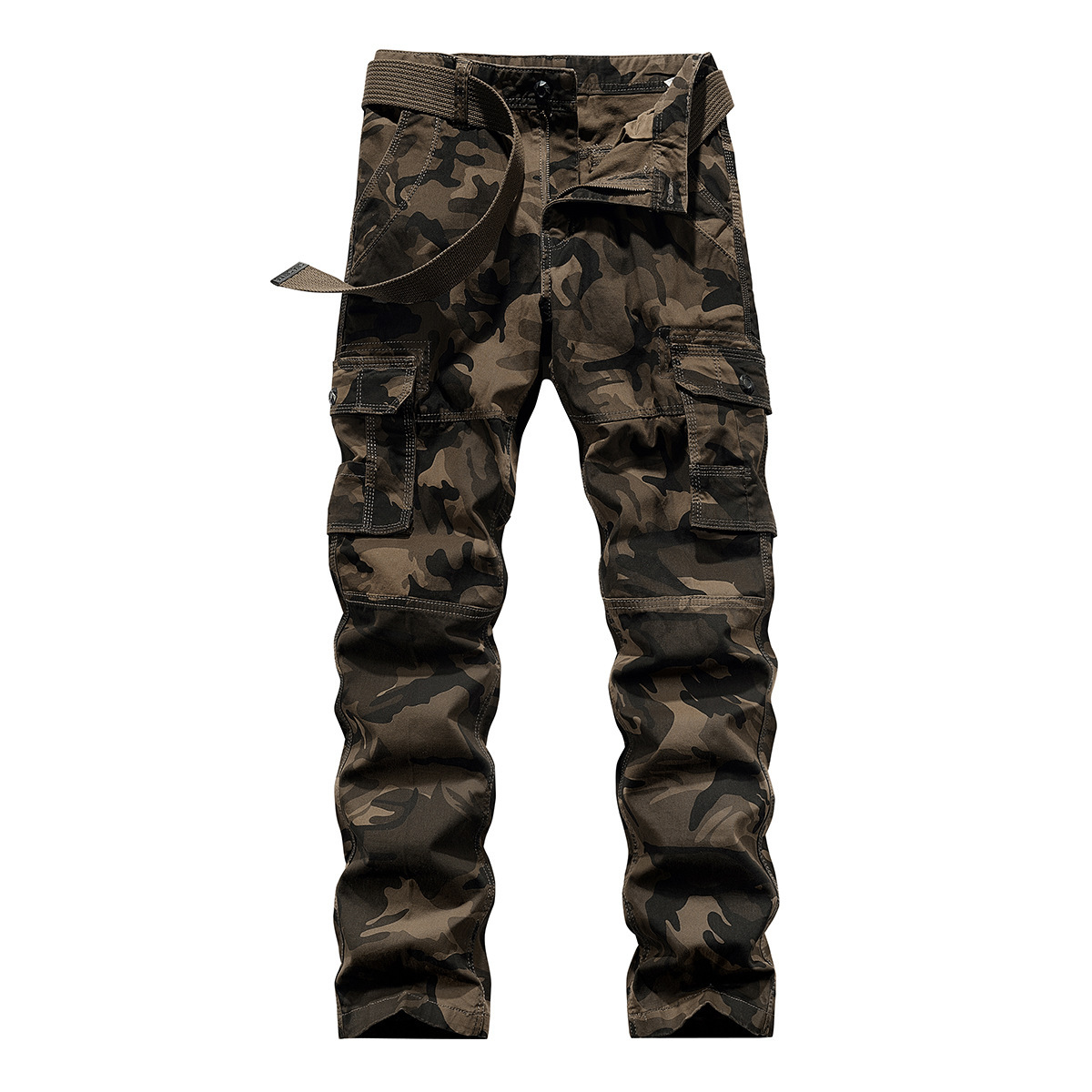 European and American Camouflage Cargo Pants for Men, Spring and Autumn Multi-Pocket Casual Pants, Loose Straight-Leg Outdoor Workwear, Durable and Wear-Resistant Work Pants