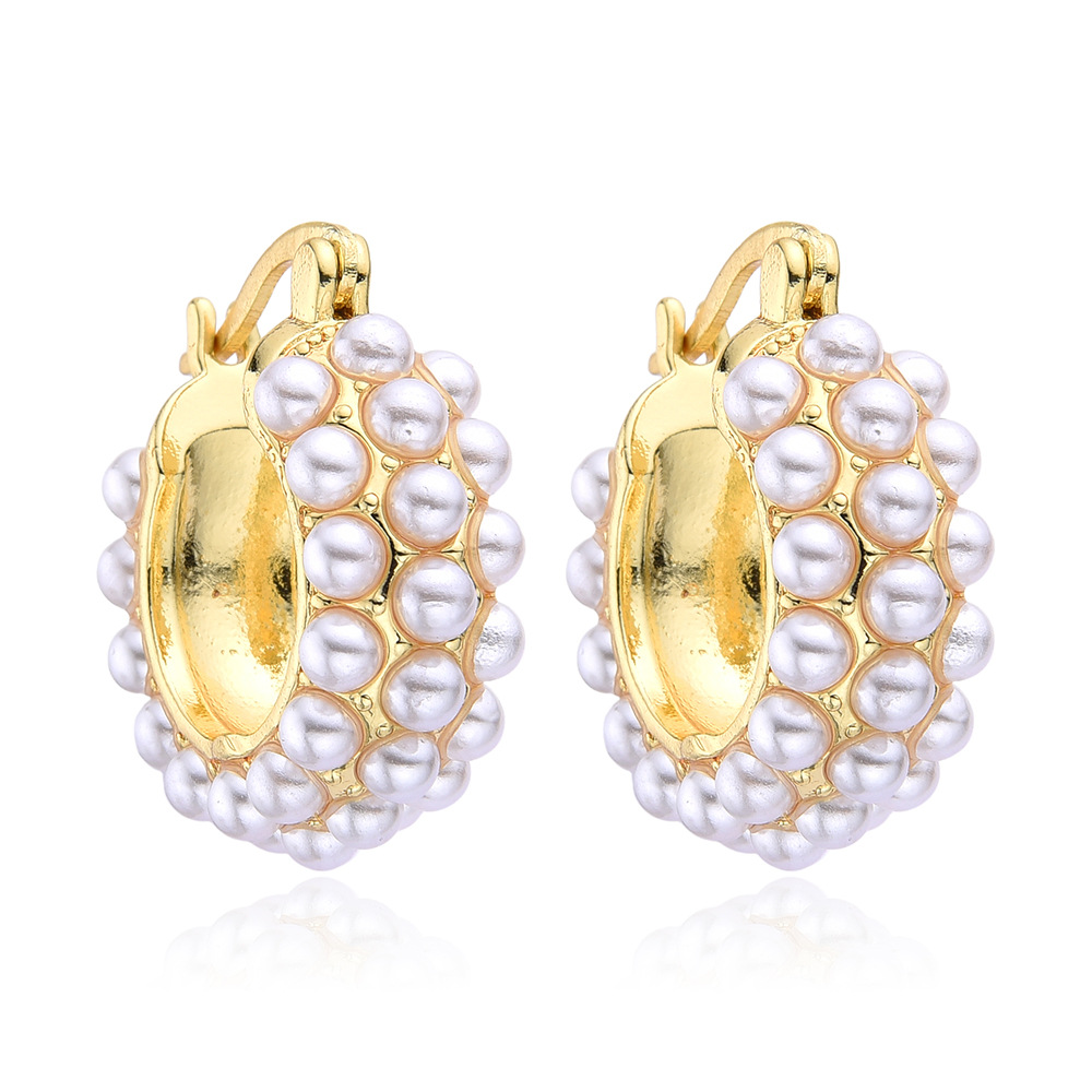 1 Pair Quantity 1 Pair Retro C Shape Plating Inlay Copper Artificial Pearls Zircon Ear Studs
