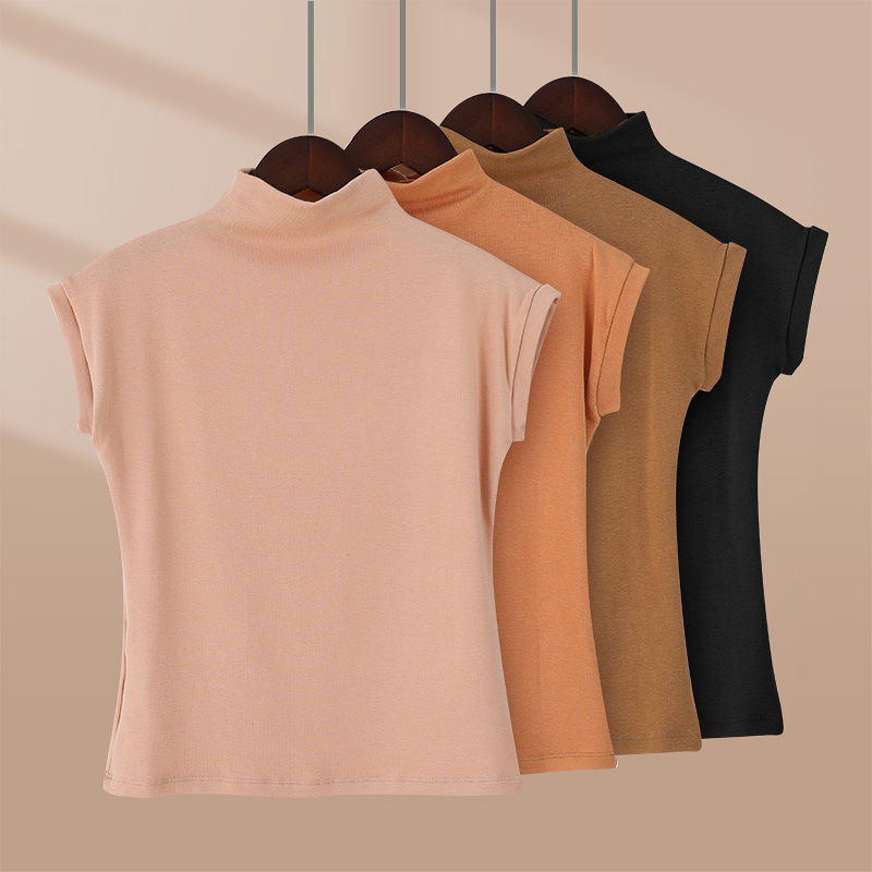 Half Turtleneck Sleeveless T-Shirt Women's Slim Pure Color Bottoming Shirt Inner Top New Style Versatile Fake Collar Vest