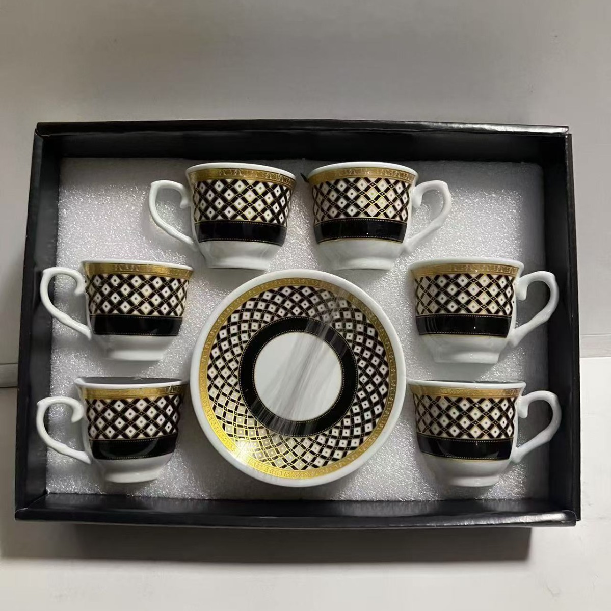 Nuevo conjunto de tazas de café de cerámica europea, tazas de café de estampado transfronterizo, 6 tazas de café de Oriente Medio, 6 platos de café de la tarde