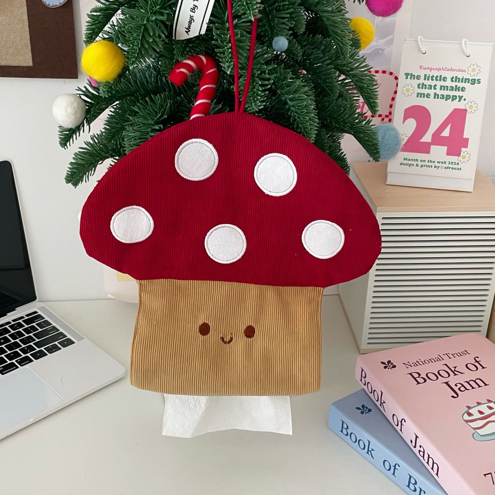 Hermosos hongos sin perforación cubierta de toallas de papel de pared caja de toallas de papel pequeño libro rojo con el mismo estilo en caja de extracción creativa de alto valor facial