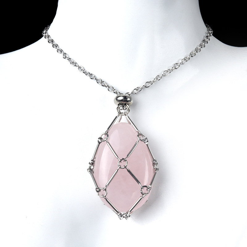 1720-Acero inoxidable cadena hecha a mano de malla tejida bolsa collar de cristal ágata piedra gota de agua colgante reemplazable piedra original