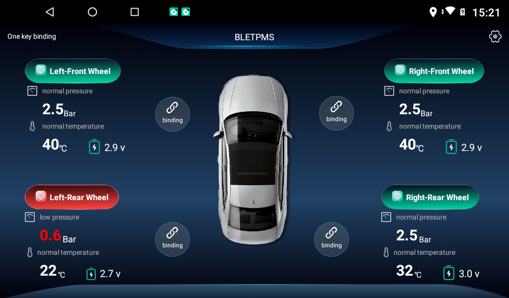Android navigation car USB tire pressure monitor system TPMS internal and external tire pressure tire temperature support mobile phone display