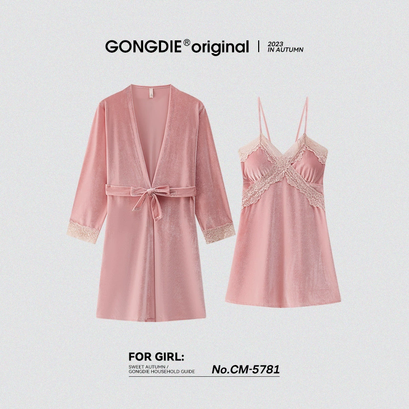 Runma [Золотой Бархат] осенне-зимняя Пижама-слинг, женское утепленное теплое утреннее платье, ночная рубашка, Сексуальная Домашняя одежда с нагрудной подкладкой