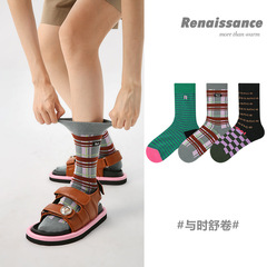 文藝復興創意女襪小眾復古條紋中筒襪精梳棉3雙禮盒裝襪子女批發