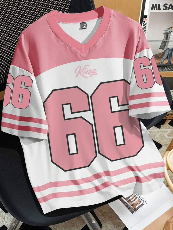2025年クロスボーダーデジタルパターントレンドカジュアルシンプルスタイルファッションベーシックTシャツVネック半袖外国貿易|undefined