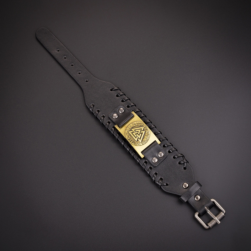Fashion Viking Totem Triangle Energy Leather Woven Bracelet