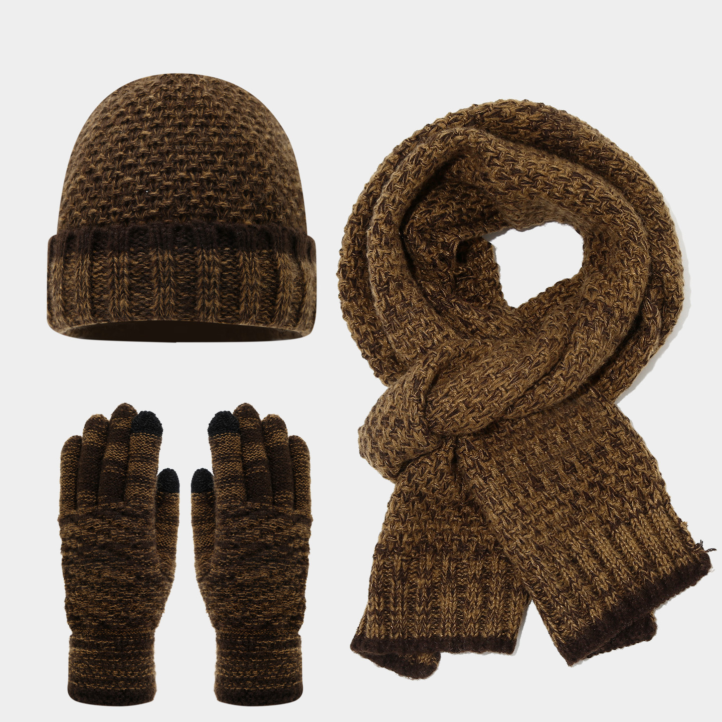 Invierno de moda europea y americana sombrero de punto de color conjunto de tres piezas al aire libre amplio sombrero bufandas guantes de calor conjunto de moda