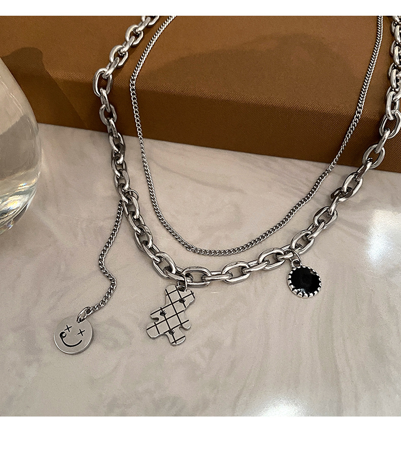 Double Layered Necklace Titanium Steel Teddy Bear Pendant Minimalist_voghion.com