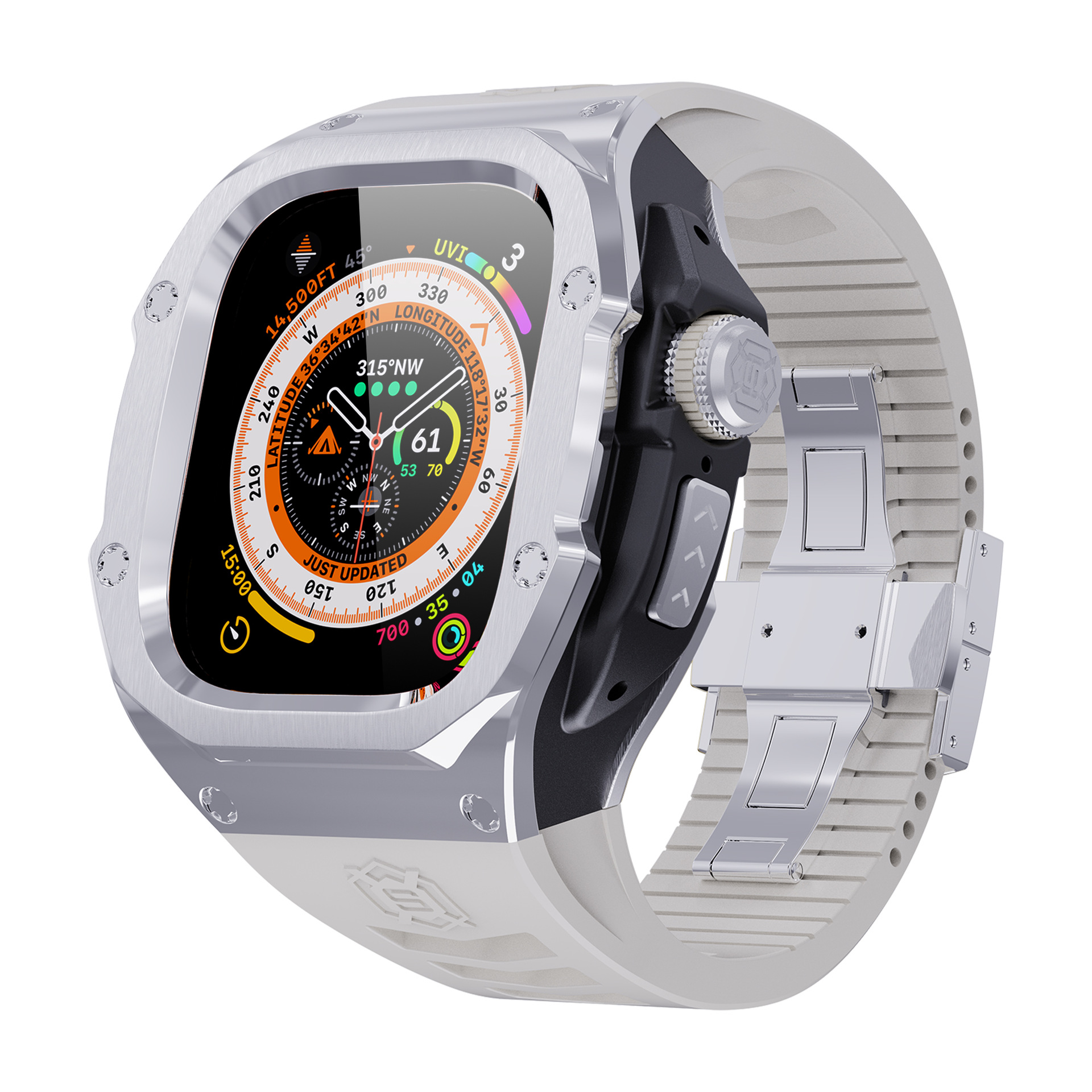 Moda transfronteriza 44/45 Apple Applewatch reloj Ultra49mm personalidad metal modificado caja protectora cinturón