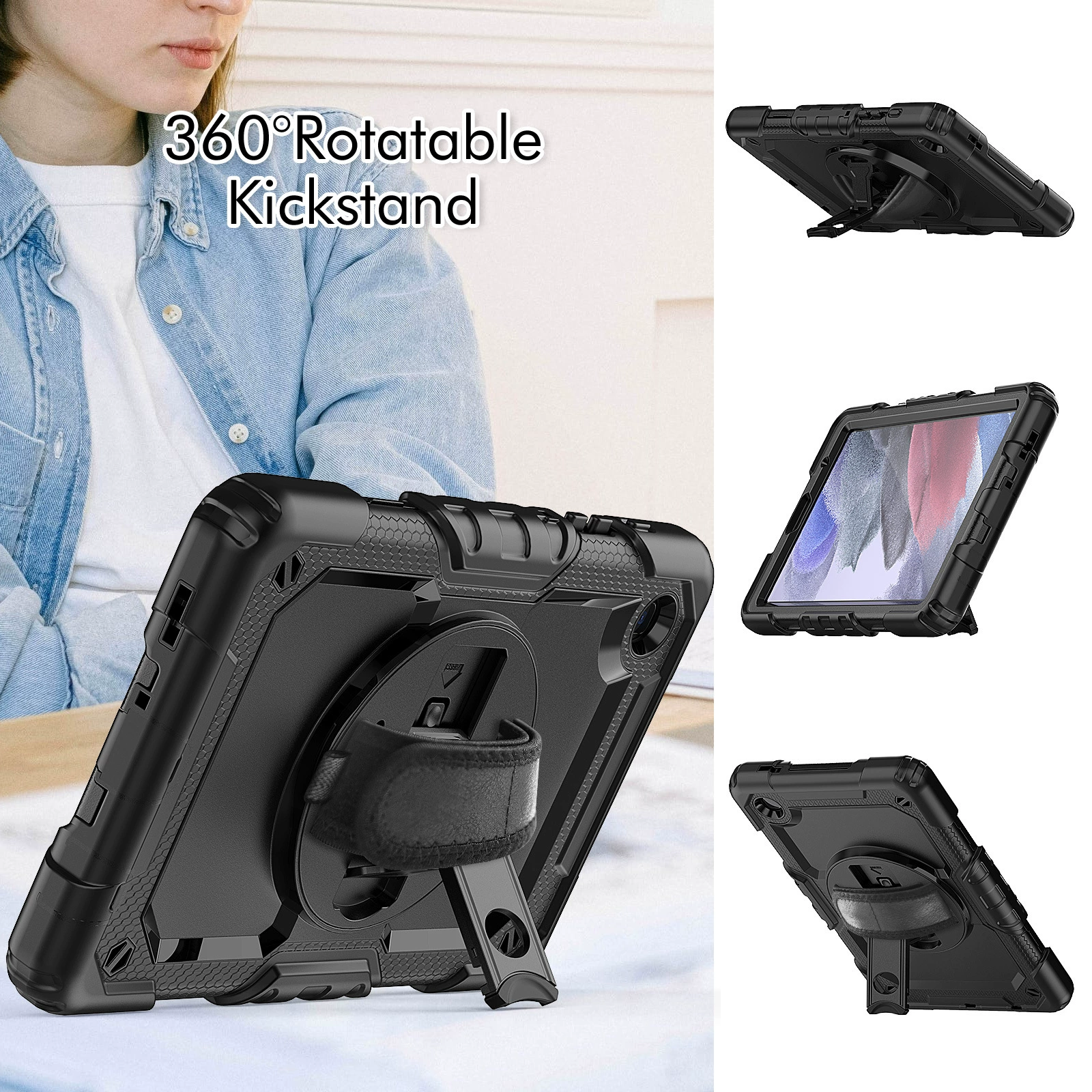 Совместимо с Samsung TAB A7 Lite 8,7-дюймовый защитный чехол T220 strap hip-to-fall силикон+PC корпус планшета