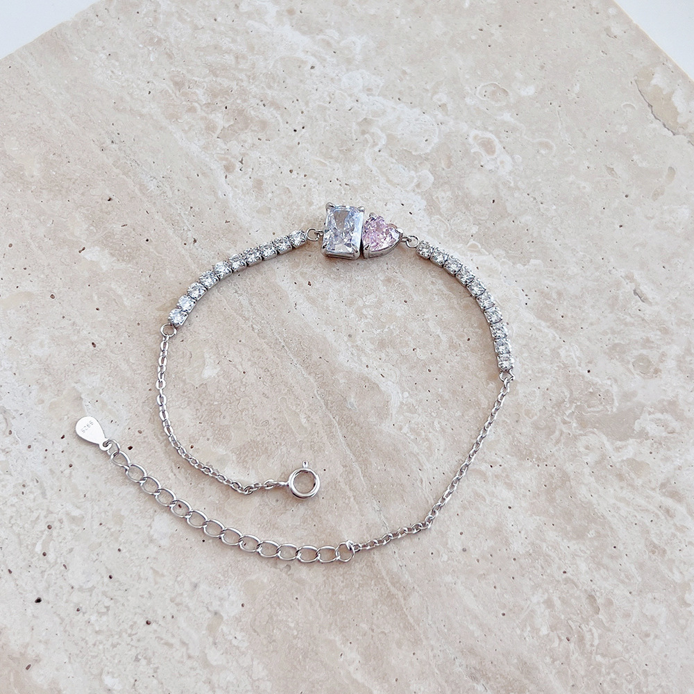 Fashion Heart Shape Sterling Silver Plating Inlay Zircon Bracelets 1 Piece