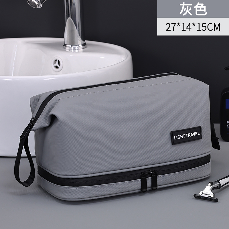 Bolsa de lavado con marco de acero de doble capa de élite transfronteriza para viajes de negocios para hombres Bolsa de cosméticos de película de alta calidad portátil de gran capacidad