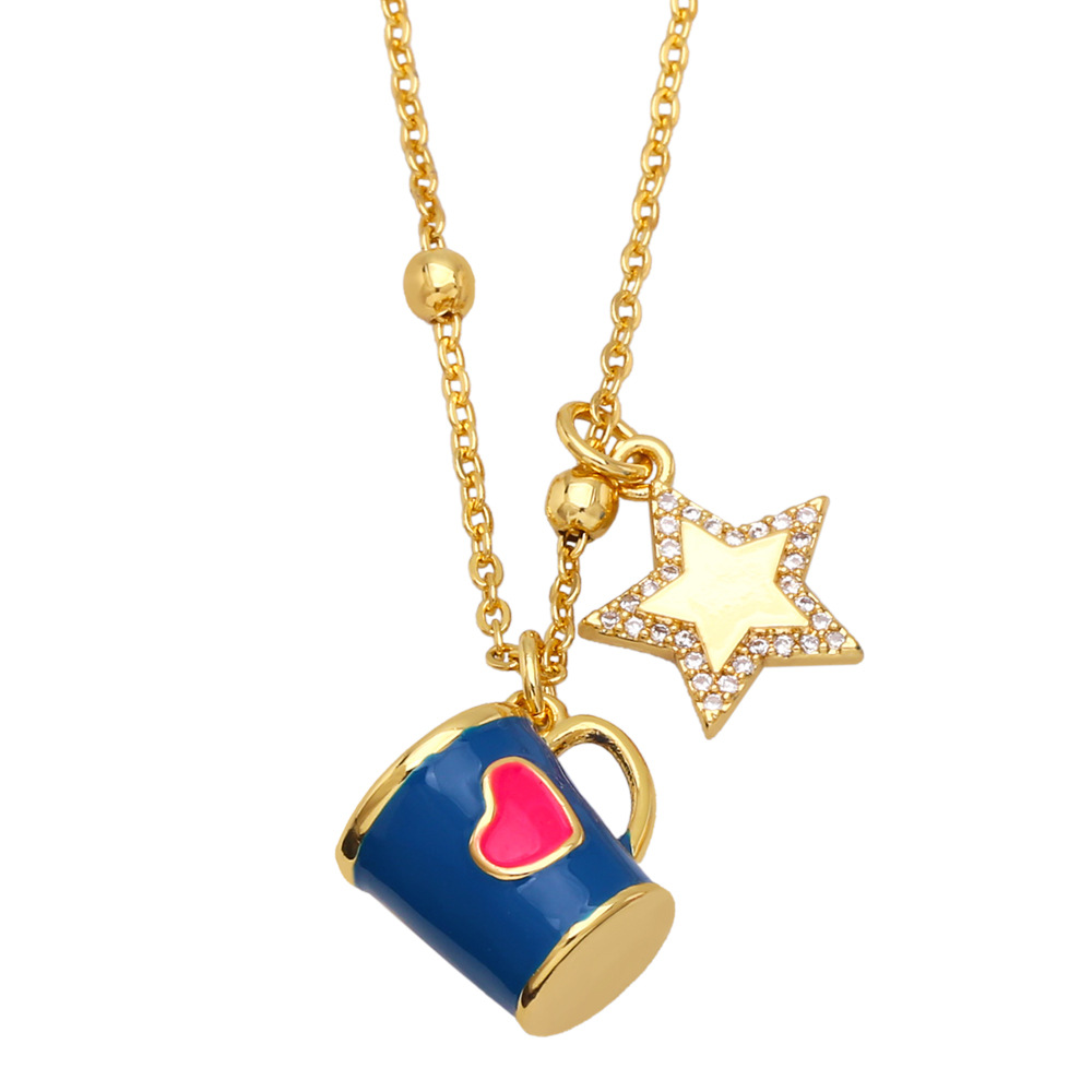 Enamel, Zircon Inlay Material Fashion Copper Xingx Cup Heart Shape Necklace Enamel Zircon Copper Necklaces