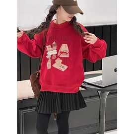 女童加绒运动套装2025蛇年本命年衣服女孩冬装加厚休闲红色新年服