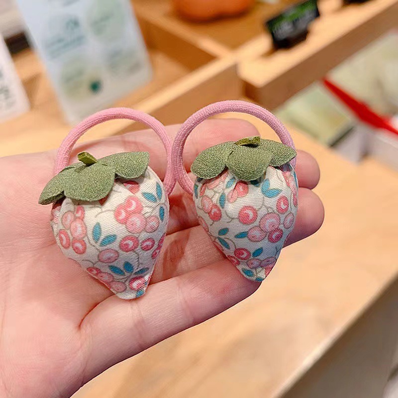 韓国風生地チェック柄イチゴヘアバンド夏の新しい子供用ヘアアクセサリーかわいいフルーツシンプルな女の子のヘアロープ帽子|undefined