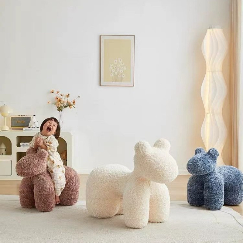Wool Curly Pony Chair Living Room Fashion Children's Leisure Seat Baby Creative Cartoon Sofa Stool Ornaments