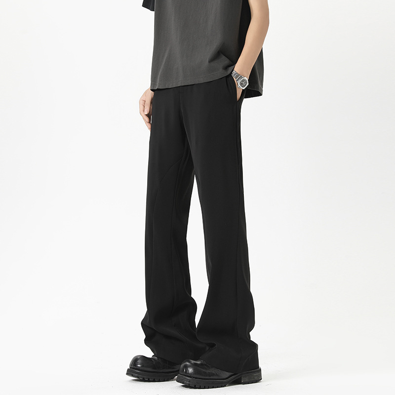 American-style Casual Black Drapey Plus-size Men's Trousers, 2025 Summer Cleanfit Loose Slimming Slightly Flared_voghion.com