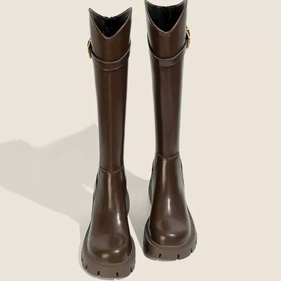 Сапоги женский 2023 новый осенний и зимний бархат V рот толстая подошва высокие сапоги Мартин сапоги рыцарь сапоги на толстом каблуке сапоги