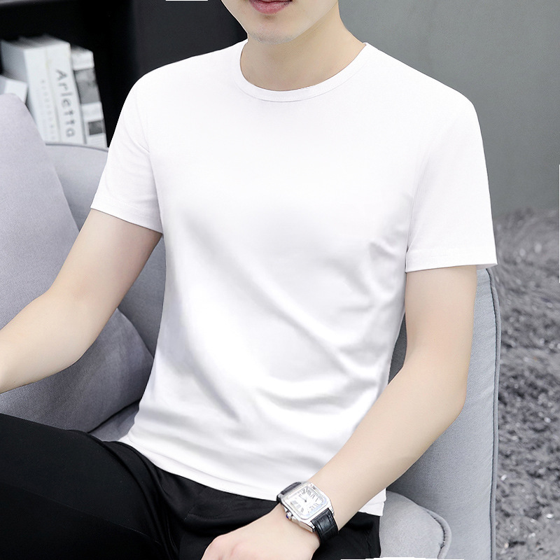 32 200g crew neck men's short sleeve T-shirt 2025 summer new cotton slim all-match base shirt top