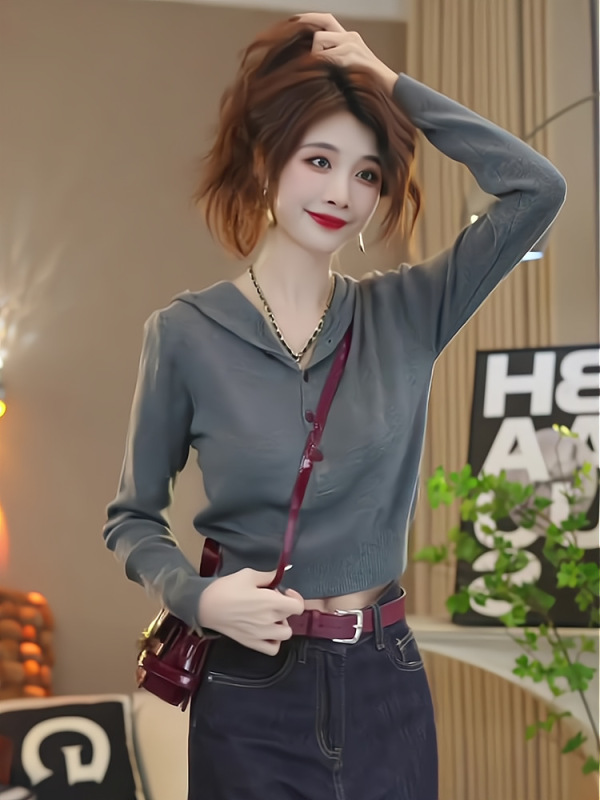 安可拉红连帽毛衣秋冬女2025新款奶呼呼软糯针织衫小个子短款上衣|undefined