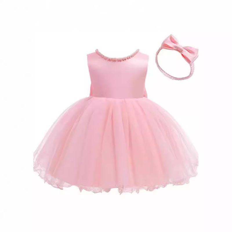Girls' Dress Princess Infant Flower Girl Birthday Party European and American Festival Xiyin Bow Summer Mesh Puffy Dress Girls' Dress Princess Infant Flower Girl Birthday Party European and American Festival Xiyin Bow Summer Mesh Puffy Dress