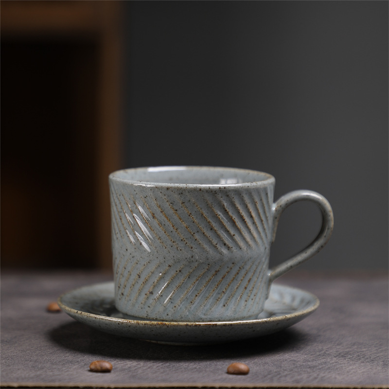 Estilo japonés vintage de cerámica taza de café y platillo traje creativo regalo taza de té de la tarde taza de café de gres