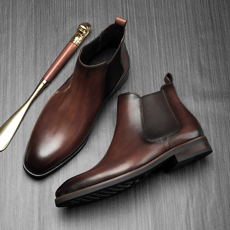 Ботинки Челси на толстой подошве в новом зимнем стиле, мужские Модные Ботинки Martin из натуральной кожи, подходящие ко всему высокие ботильоны, повседневные кожаные ботинки в британском стиле
