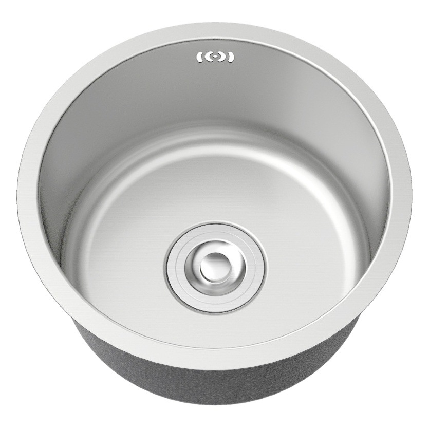 SUS304 Stainless Steel Sink Single Sink Vegetable Washing Basin Stainless Steel All-in-One Basin Counter Basin Round Bar Island Sink