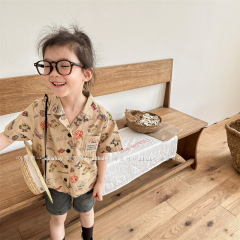 2024 new children's clothing summer products Children's summer clothing Korean style denim short-sleeved shirts boys and girls shirts 123300
