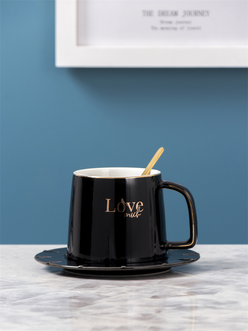 Hengbang Ceramic Business Series taza de agua leche taza de té taza de café taza pareja taza de ocio para el hogar taza con taza y platillo con cuchara