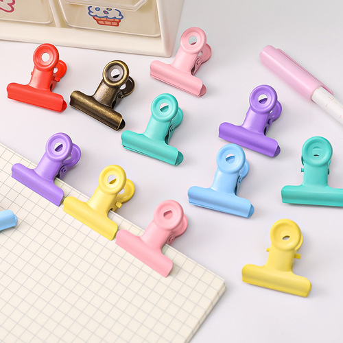 Japanese Harajuku style retro pink female round tail clip metal long tail clip student test paper clip information bill clip