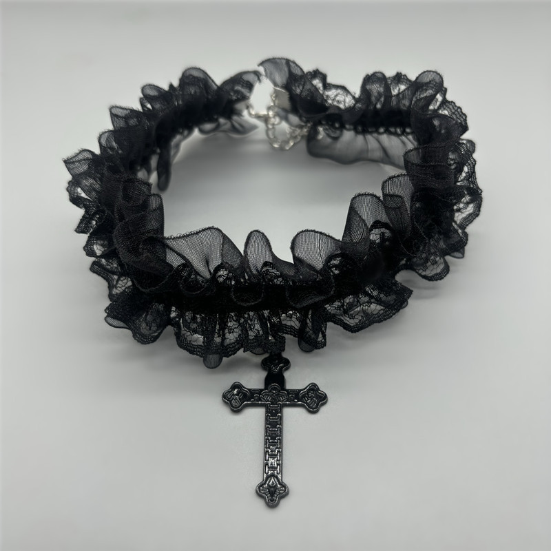 Simple Y2K Cross Lace Collar Sweet Cool Personality Niche Spice Choker Necklace Accessories Gothic Neck Ring Simple Y2K Cross Lace Collar Sweet Cool Personality Niche Spice Choker Necklace Accessories Gothic Neck Ring